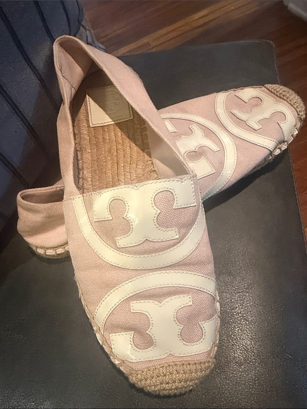 Tory Burch Blush Canvas Espadrille Flats with Cream Logo